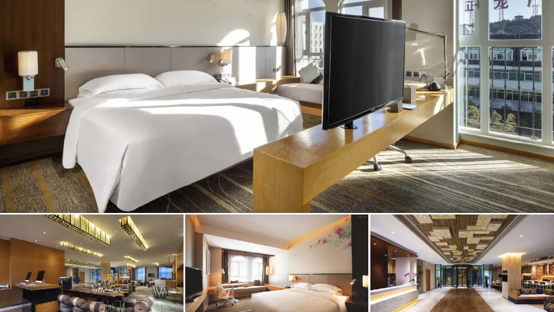 Guest room interior at the Hilton Garden Inn Lijiang hotel.